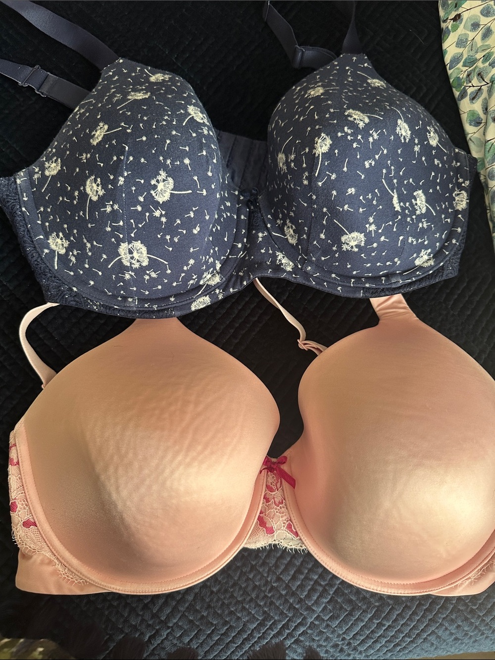 Ambrielle Navy Floral and Light Pink Molded Bra Set